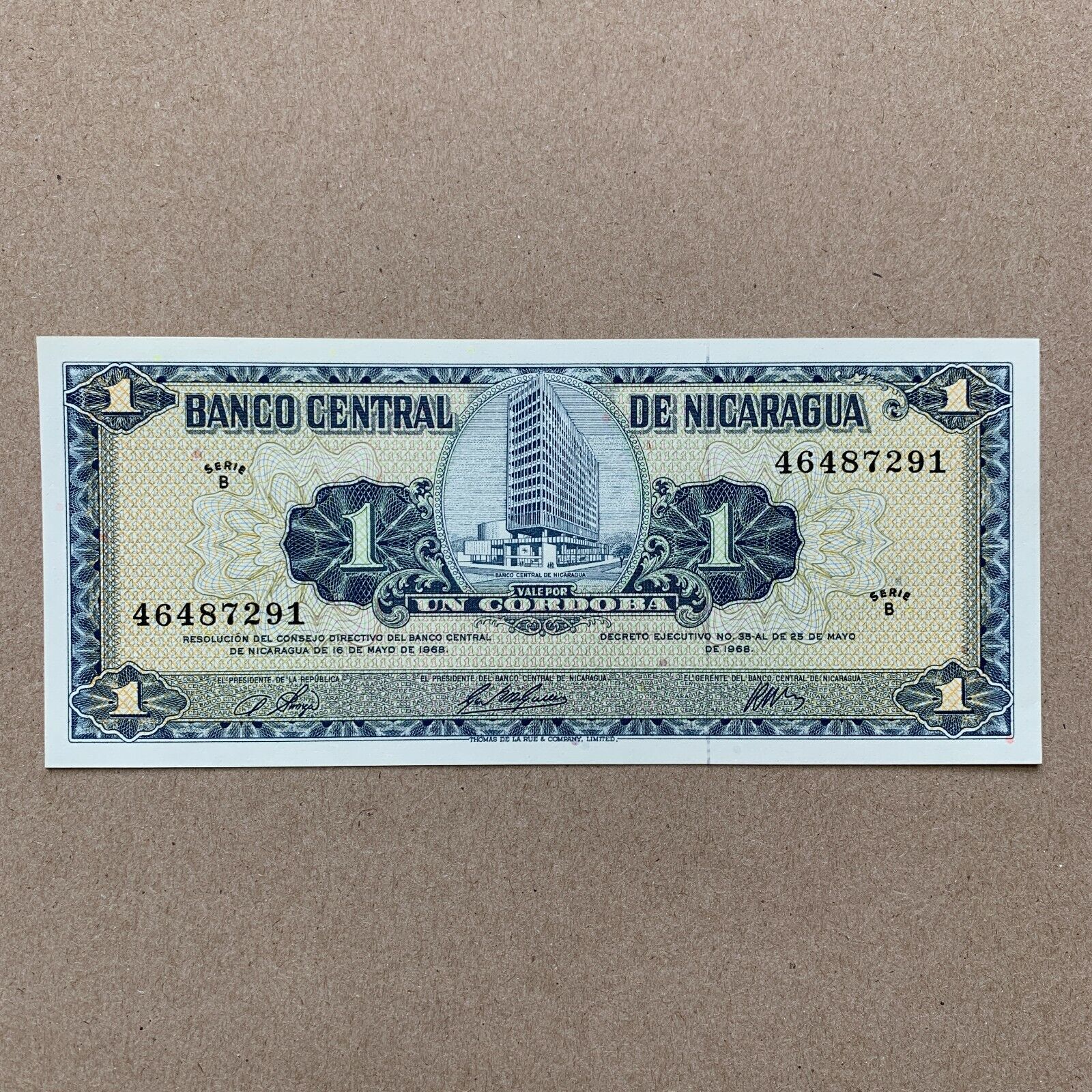 Nicaraguan 1 Cordoba Banknote 1968 P115 Nicaragua Vintage Currency Paper Money