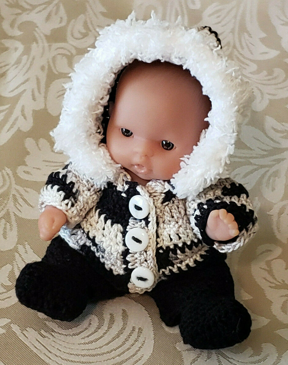 Clothes For 5" Inch Mini Baby Doll Berenguer Black Crochet Parka Set Itty Bitty