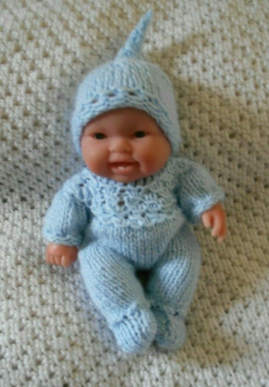Doll Clothes Blue Handmade Knitted Romper Set For Baby Boy Chubby Berenguer 8"