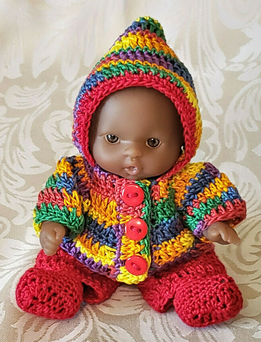 Clothes For 5" Mini Baby Doll Berenguer Bright Crochet Hoodie Set Itty Bitty